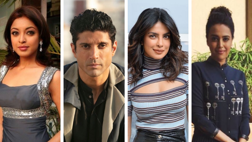 From left to right: Tanushree Dutta, Farhan Akhtar, Priyanka Chopra, Swara Bhasker. Images from Facebook